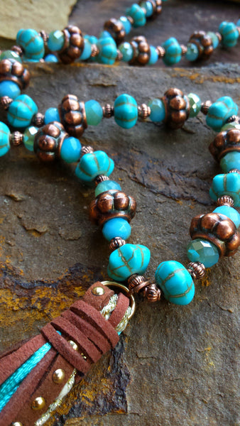 Turquoise and Copper Tassel Necklace