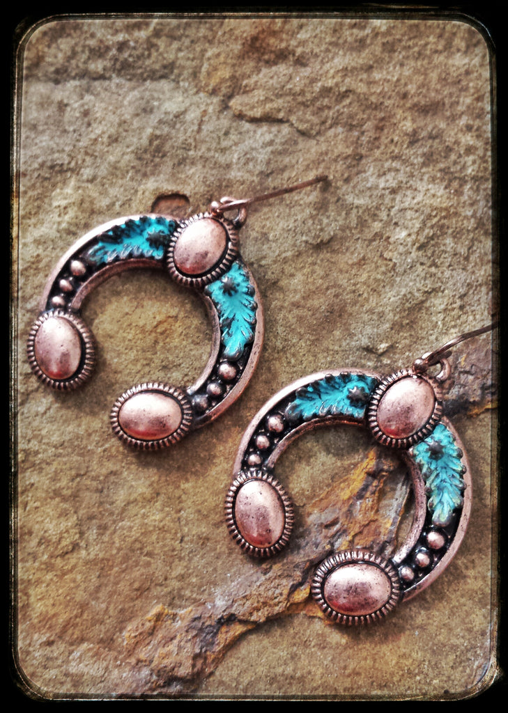 Patina Copper Squash Blossom Earrings