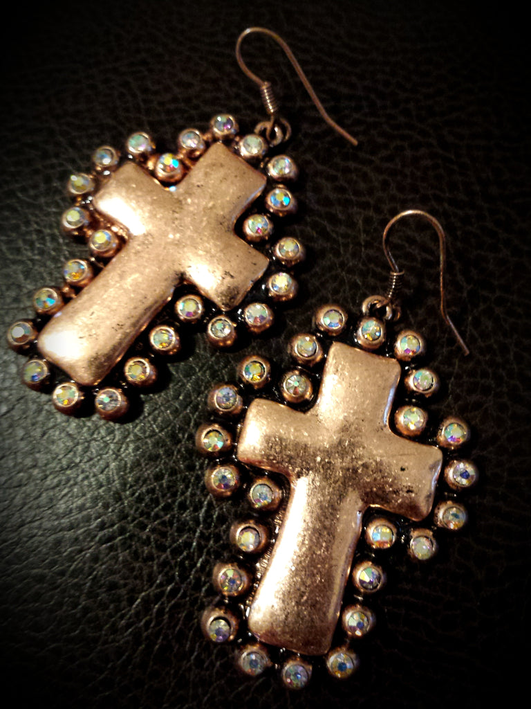 Antique Copper Cross Earrings
