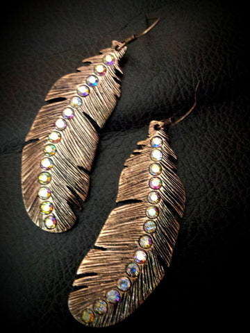 Antique Copper Feather Earrings