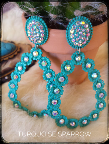 Turquoise Floral Teardrop Post Earrings