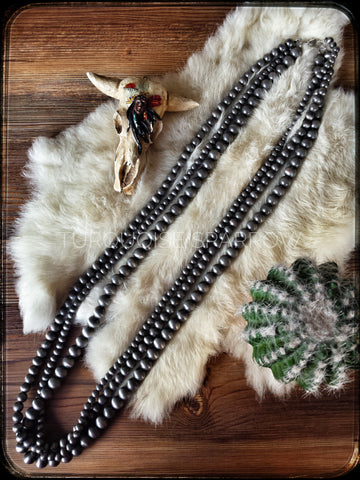 Long Layering Triple Strand Navajo Pearl Necklace