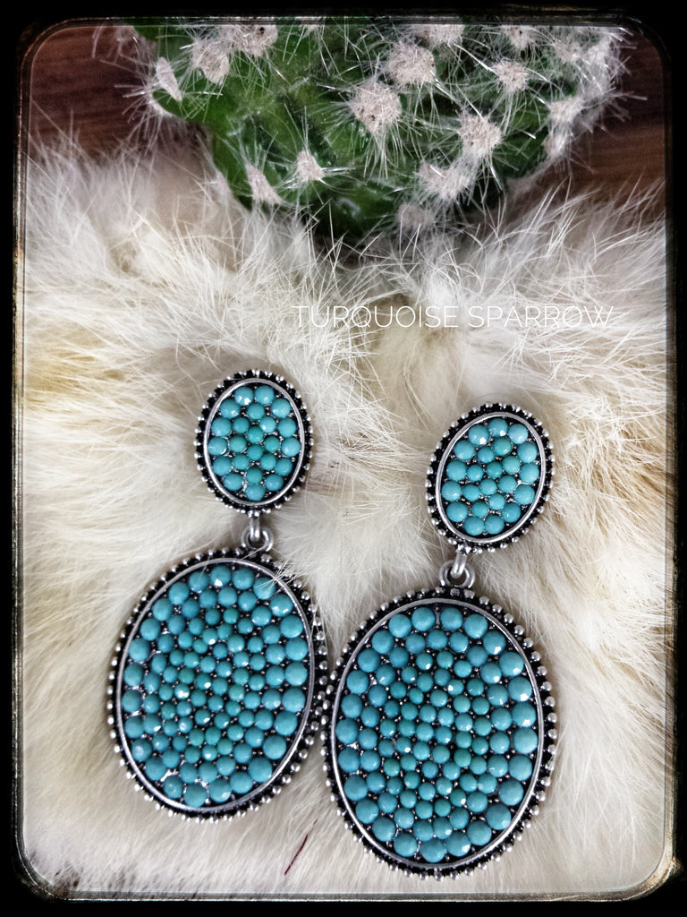 Turquoise Rhinestone Dangle Earrings