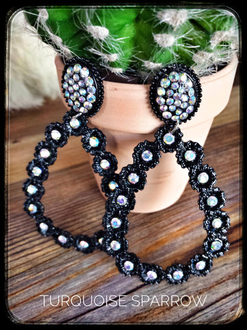 Black Floral Teardrop Post Earrings