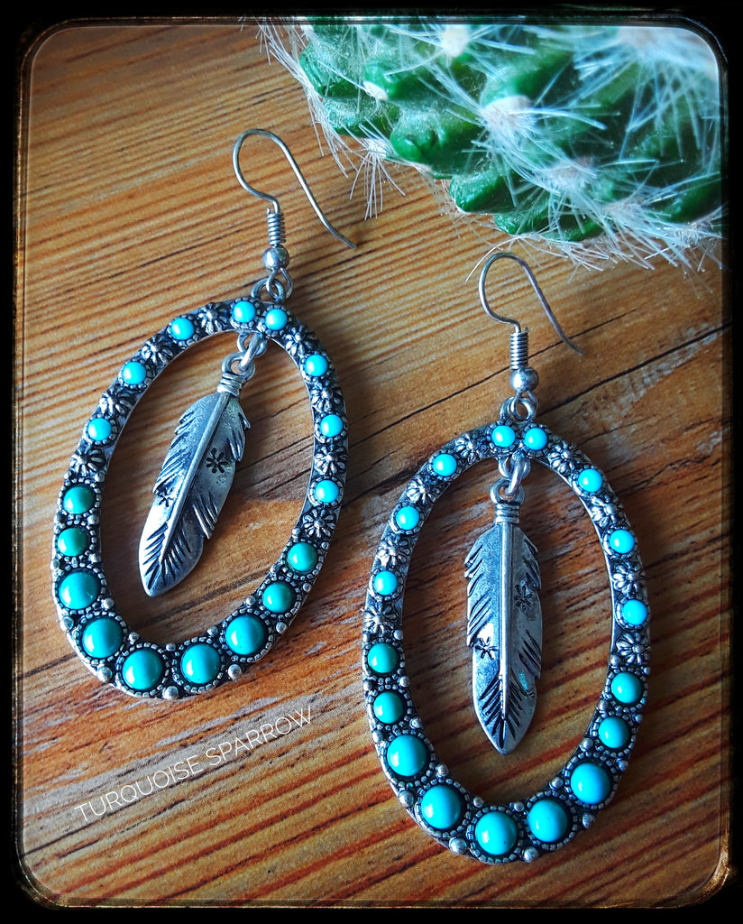 Turquoise and Feather Earrings