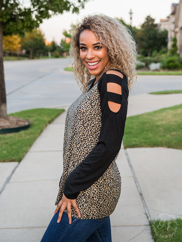 Leopard Blouse with cut out sleeves