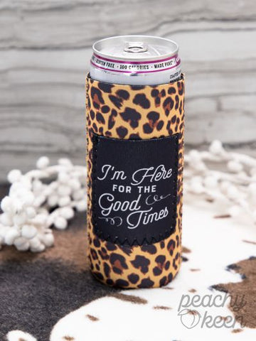 Im Here For The Good Times Sequin Slim Can Coolers