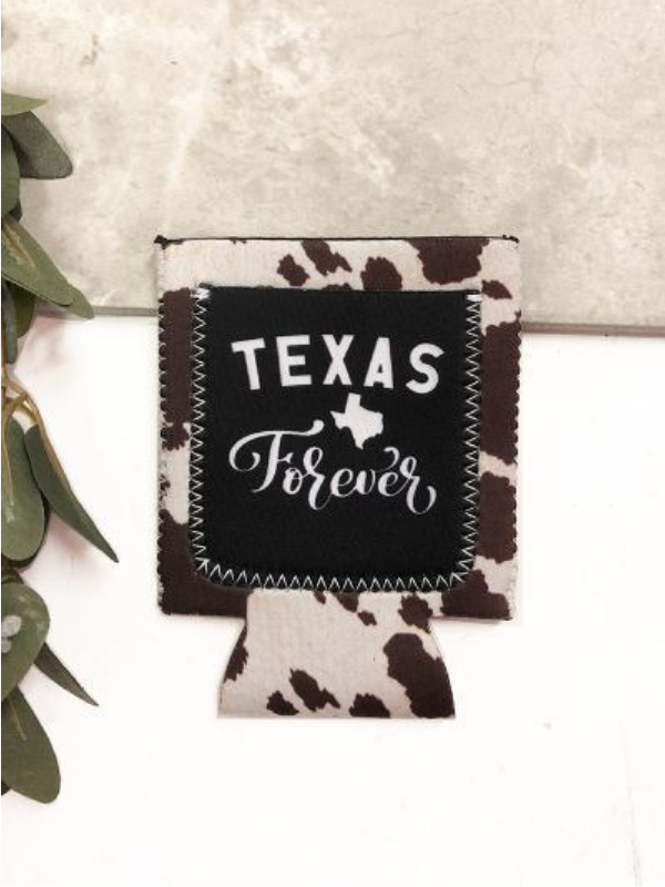 Texas Forever Cowhide Can Cooler