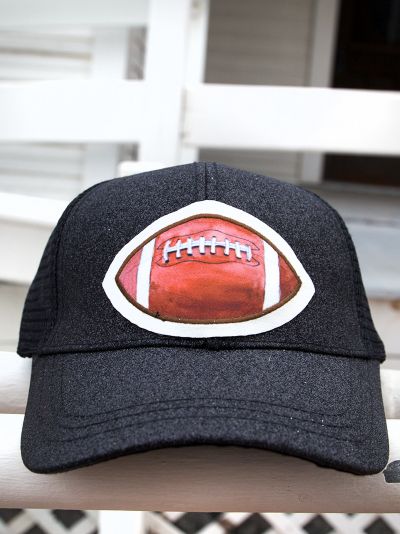 Football Patch Black Glitter Cap