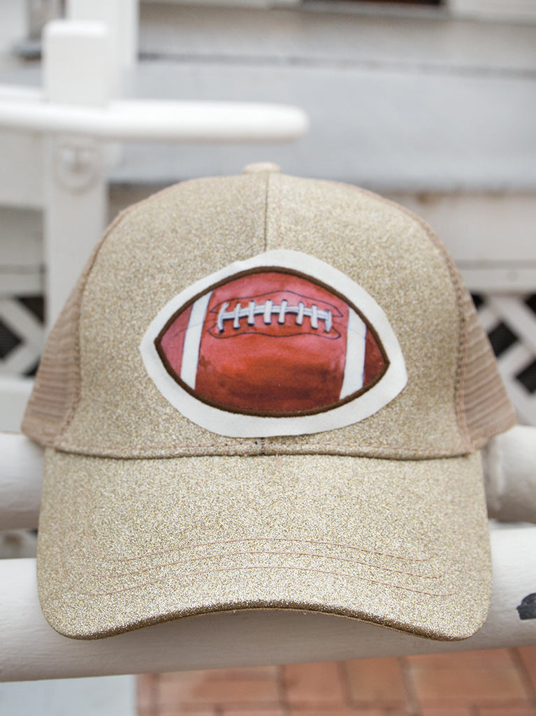 Football Patch on Champagne Glitter Cap