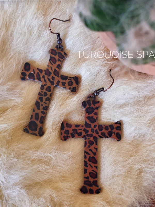 Leopard Cross Earrings