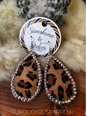 Leopard Teardrop Rhinestone Earrings