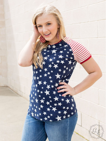 Popsicles & Parades Tee with Striped Sleeves