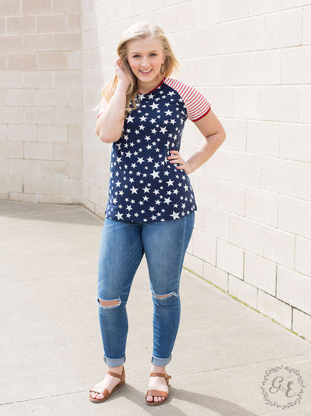 Popsicles & Parades Tee with Striped Sleeves